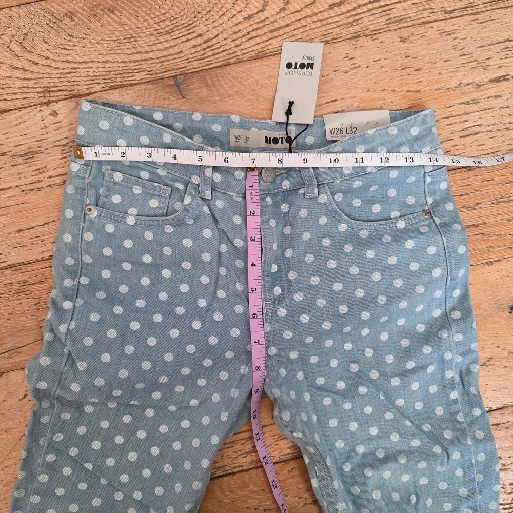 NWT 2000's Vintage Topshop Light Blue Polka Dot Skinny Jeans indie sleaze preppy
